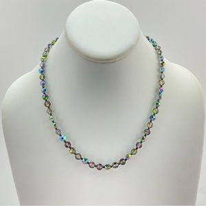 New Aurora Borealis Crystal Necklace, Handmade, BoHo, Coin Shape Beads, Festival